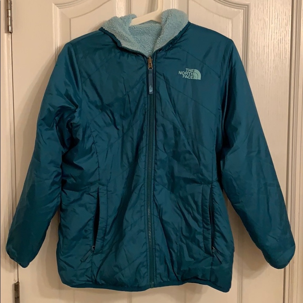 Reversible teal North Face Jacket